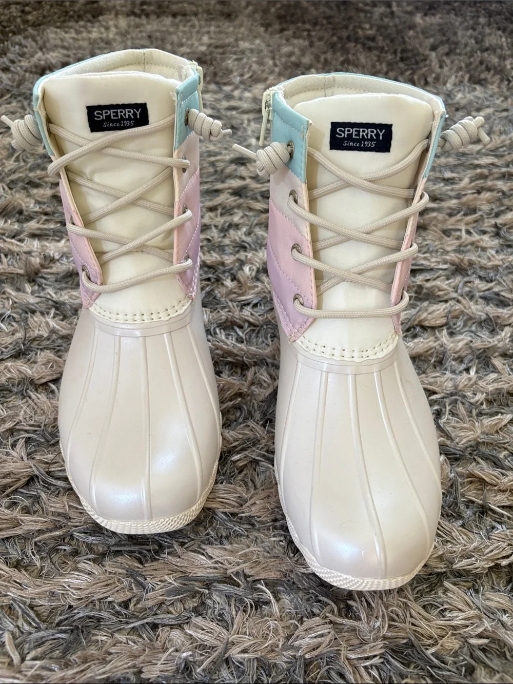 New Perry Saltwater Duck Boots Pastel Multi Youth 5M EUR 37 Fit US Women’s 6 UK4